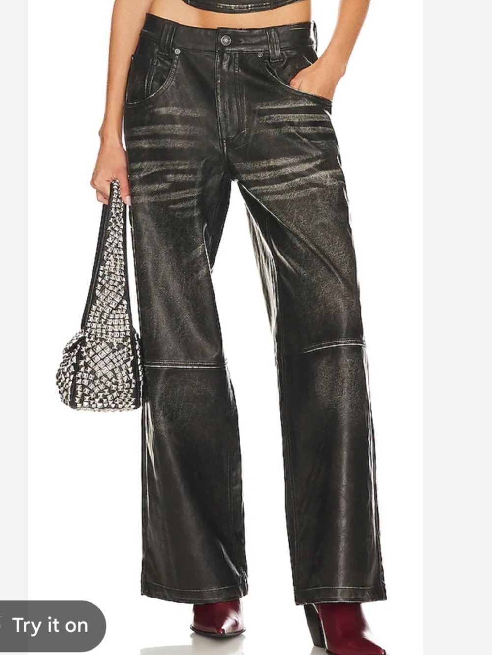 JADED London Distressed Faux Leather Colossus Pants Black Wide Leg Jeans 26